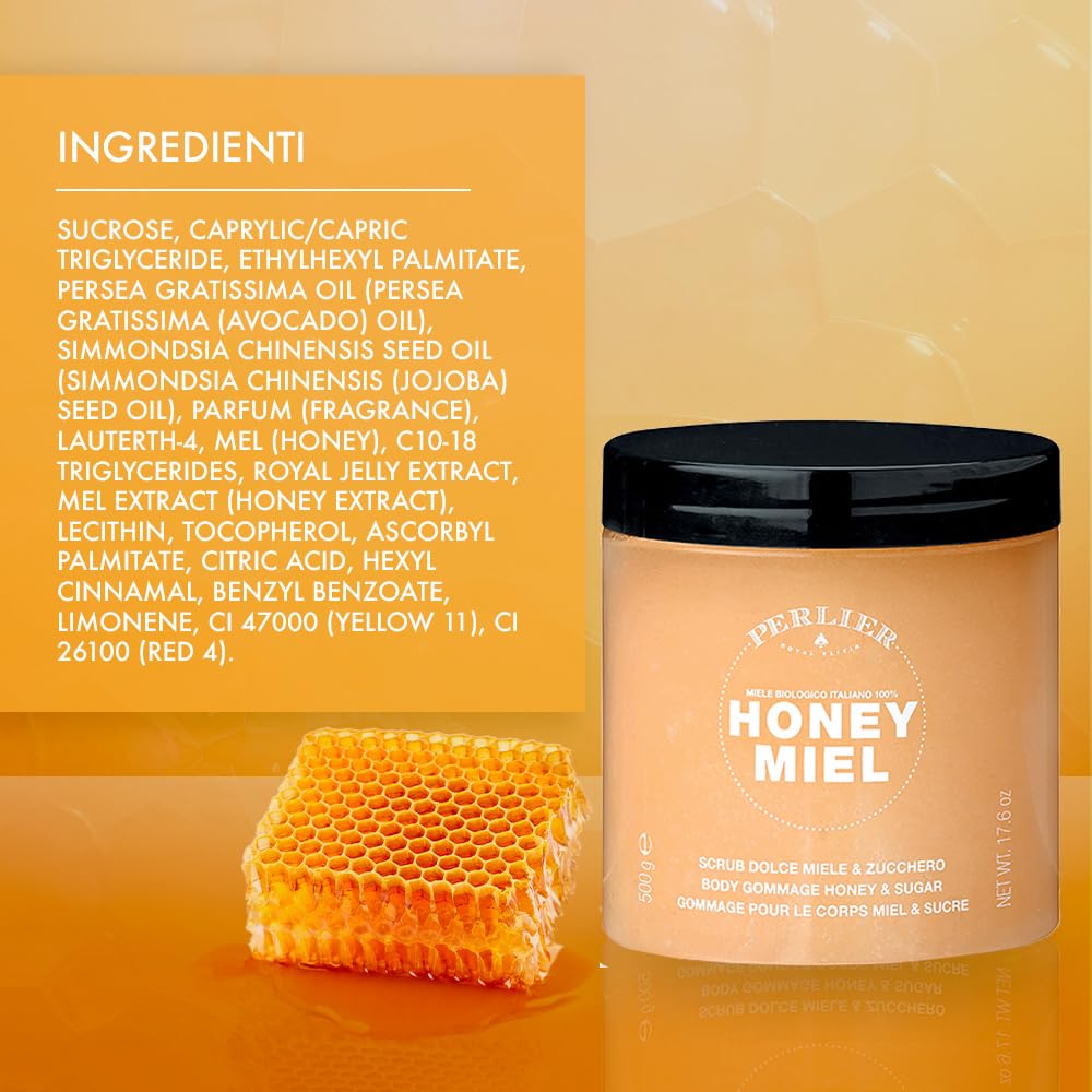 Perlier Honey Body Scrub - Exfoliating Sugar & Honey Formula | 500g - Made in Italy