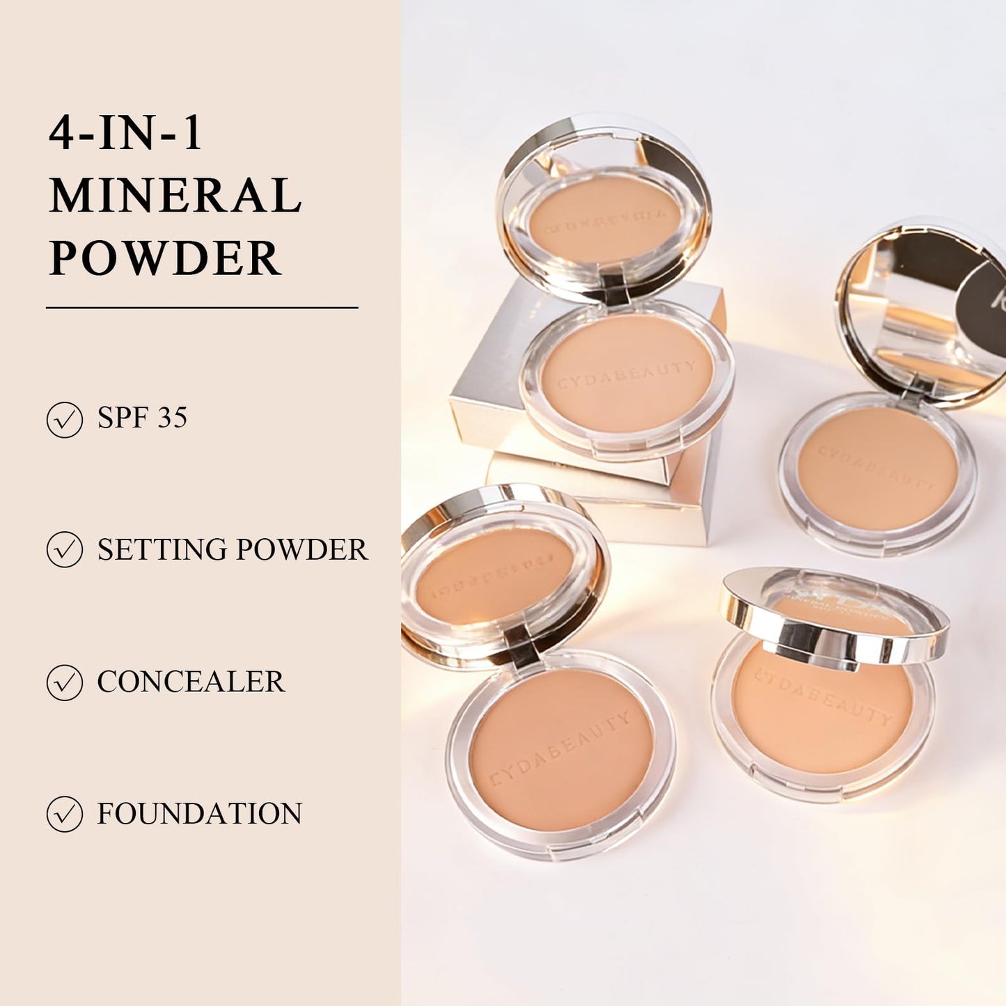 Freeorr 4-in-1 Mineral Pressed Powder, SPF 35 Powder Foundation with Concealer and Finishing, Matte Weightless Buildable Foundation, Light to Medium Coverage, 04 Fair
