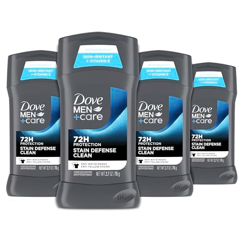 Dove Men+Care Deodorant Stick 4 Count Stain Defense Clean for Men, Anti-white Marks & Anti-yellow Stains with 72-hour Sweat and Odor Protection 2.7 oz