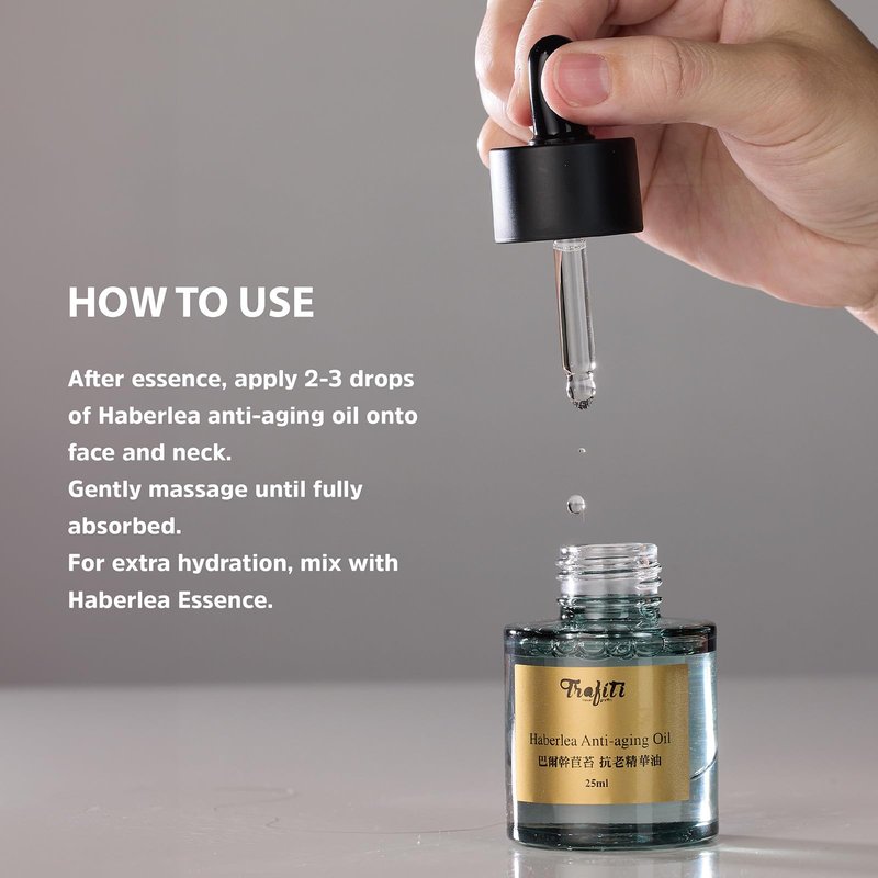 Trafiti Haberlea Oil – Natural Anti-Aging Moisturizer for Dry Skin, Fine Lines & Wrinkles, Lightweight Face Oil for Hair & Body – All Skin Types – Made in Taiwan – 25ml / 0.85 fl oz