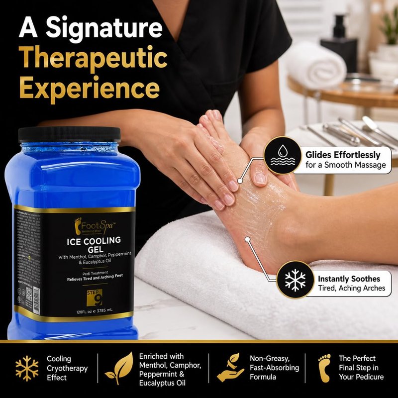 Foot SPA - Massage Cooling Gel for Pedicure Treatment with Menthol, Camphor, Peppermint and Eucalyptus Oil, Professional Strength Foot and Leg Ice Cooling Gel Therapy