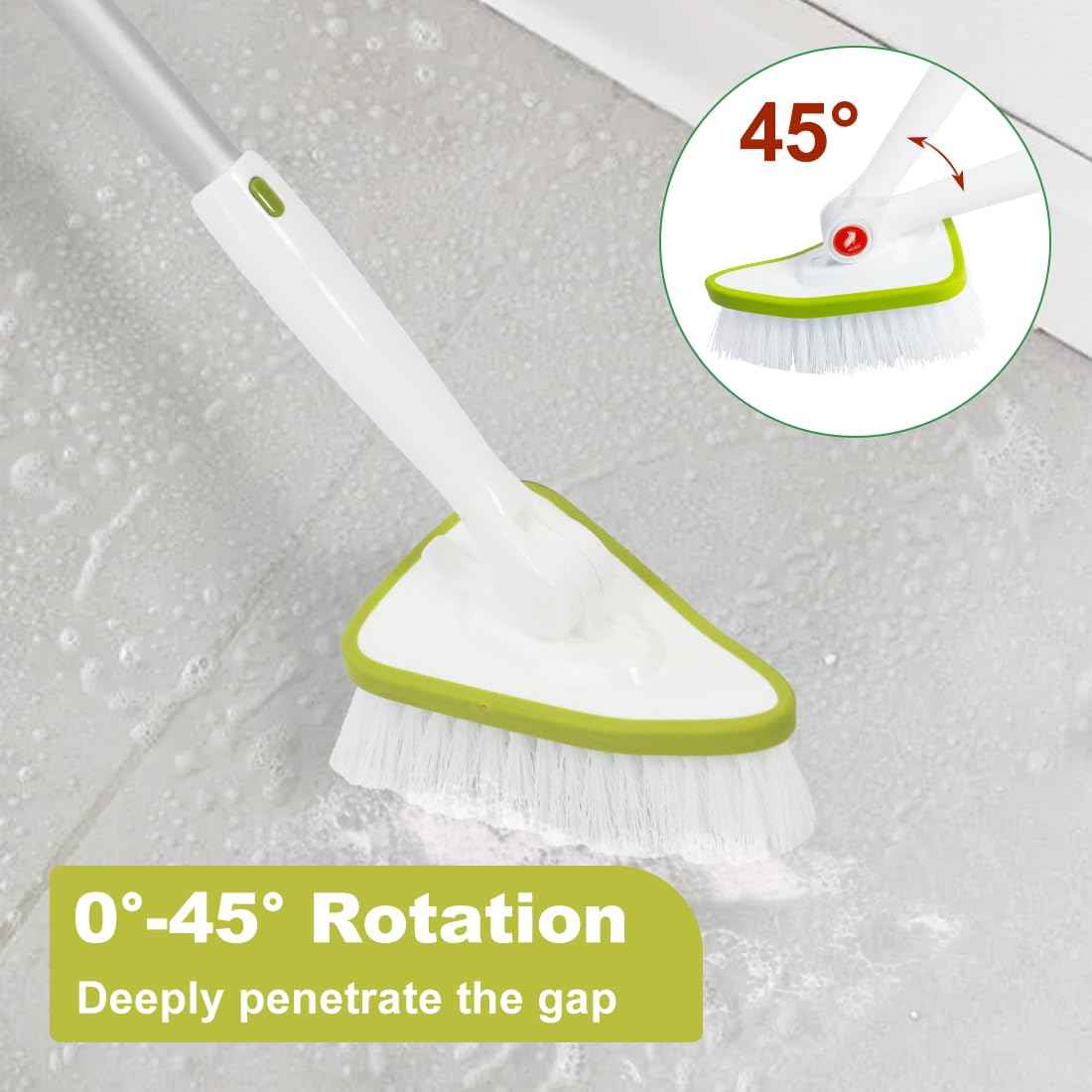 CQT 2 in 1 Bathroom Cleaning Brush with 48" Extendable Long Handle Detachable Scrub Brush with 2 Scrubber Heads and 2 Scouring Pad Head for Cleaning Bathtub Shower Bathroom Wall Bathtub Floor