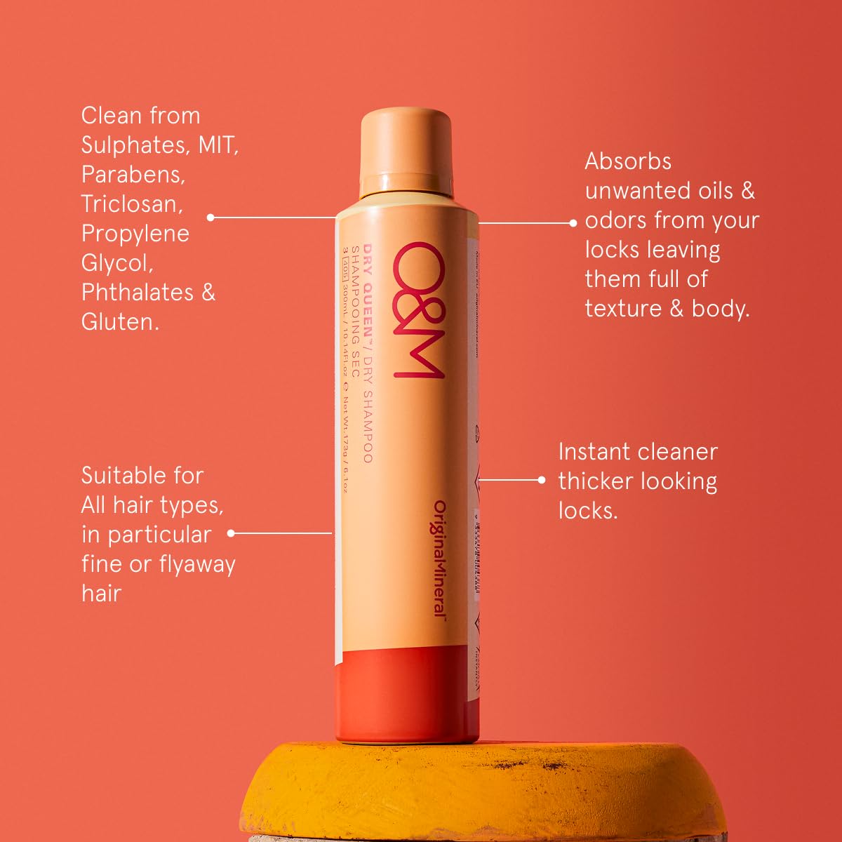 O&M Dry Queen Dry Shampoo, Vitamin C, Sulfate/Paraben/Silicone Free, Vegan, Cruelty-Free Beauty & Hair Care, Dry Shampoo for Women, Boost Volume & Waves, No Water, Safe for All Hair Colors, 300ml