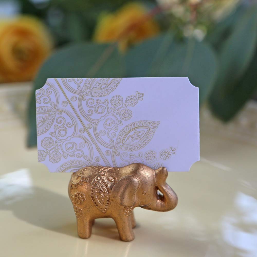 Kate Aspen Lucky Golden Elephant Place Card Holders, Photo Holders, Party Favors, Indian Wedding Decorations, Placecards, Place Setting, (Set of 6)