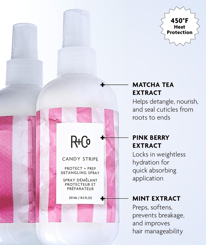 R+Co Candy Stripe Detangling Spray - Nourishing Hair Treatment | Vegan & Cruelty-Free | 8.5 Fl Oz