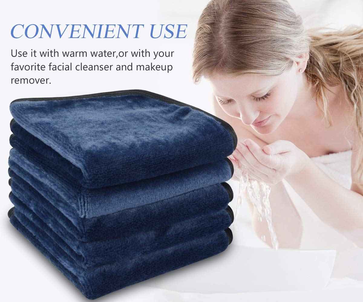 VIVOTE Microfiber Makeup Remover Cloths Reusable Face Towel Soft Facial and Skin Care Wash Cloth 12Inch X 12Inch (6 pack,Navy Blue)