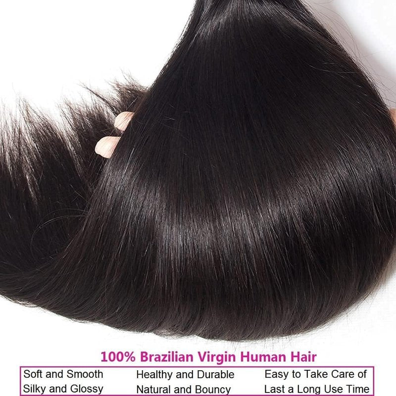 Straight Human Hair Bundles 14 14 inch 2 Bundles Human Hair 100% Unprocessed Brazilian virgin 12a Hair Natural Black Color 200G Per Pack