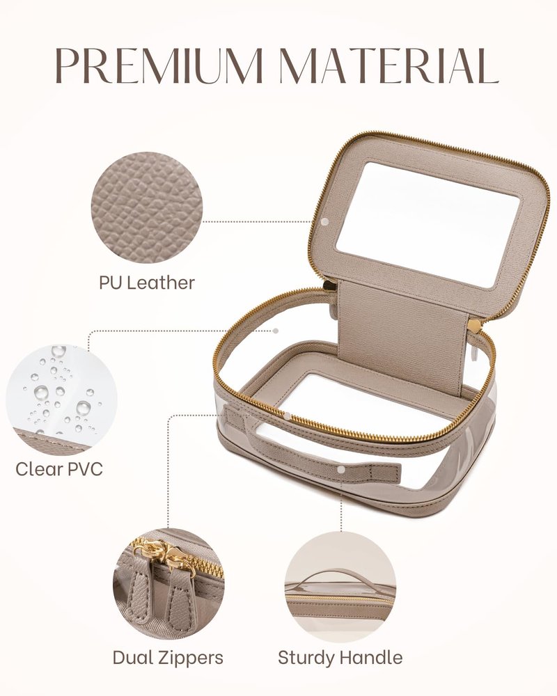 Oaque Clear Cosmetic Bag Set for Women Makeup Bag with Handle, 3 Pcs Travel Toiletry Bag Transparent Cosmetic Case Portable Make Up Organizer Bag for Essentials (Stone, Mini+S+L)