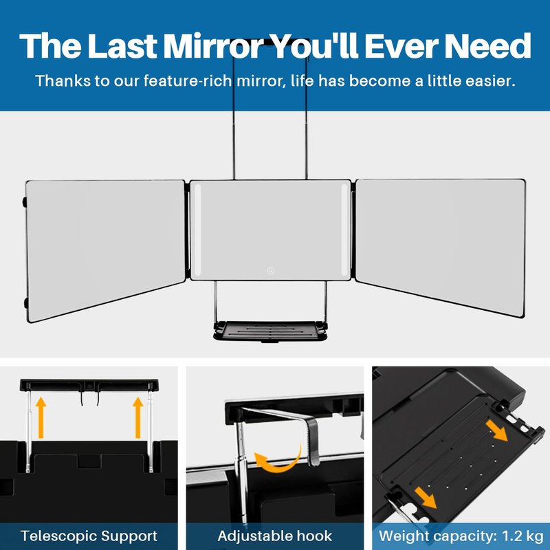 GOQELK 360 Self Hair Cutting Mirror – Premium HD Glass, Matte Anti-Fingerprint Finish, Anti-Fog, Adjustable & Portable Barber Mirror for Home & Travel