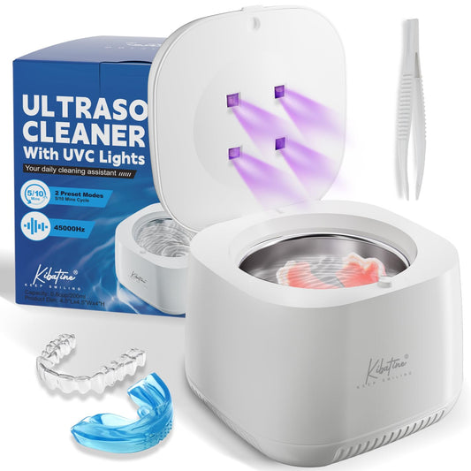Ultrasonic Retainer Cleaner Machine with 4 UV Lights for Denture Aligner Retainer Mouth Guard Jewelry Rings, Ultrasonic Denture Cleaner for All Dental Appliances