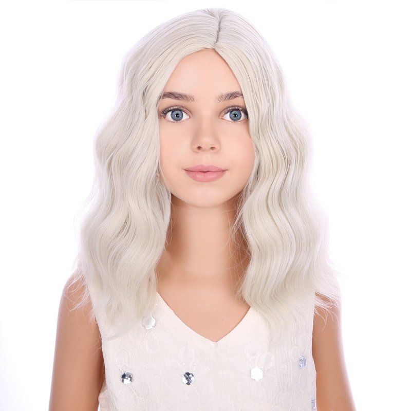 PATTNIUM Platinum Blonde Kids Wig Short Curly Wavy Girls Blonde Wigs Platinum Bob Synthetic Wigs