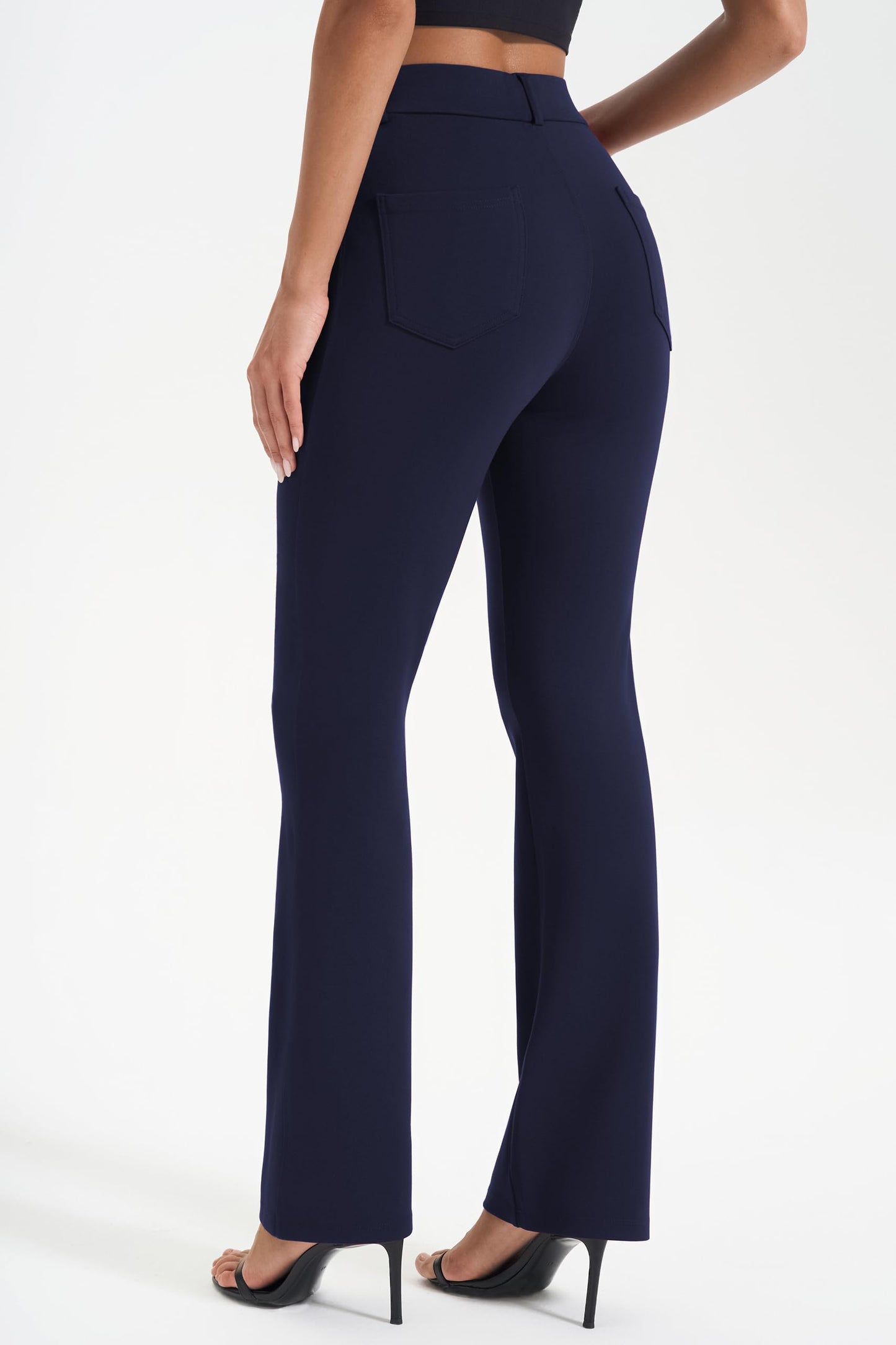 AFITNE Women's Yoga Dress Pants Stretchy Straight Leg Bootcut Work Travel Pants Business Office Casual Slacks with Pockets 31" Navy, L