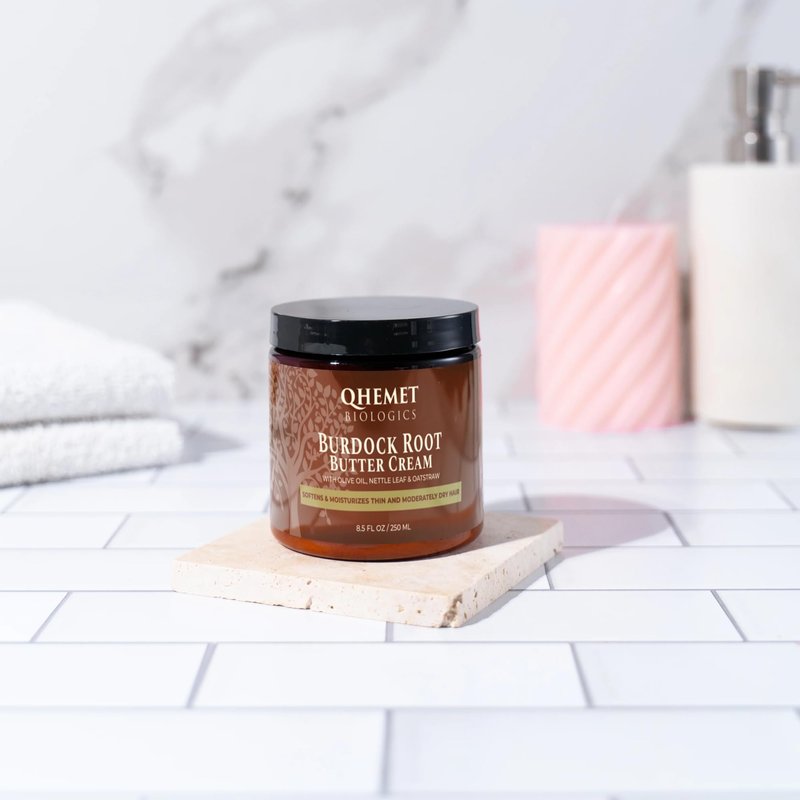 Qhemet Biologics Burdock Root Butter Cream - Leave-In Moisturizer for Low Porosity Hair - Helps Soften and Smooth Dry, Brittle Edges - Conditioning Botanicals to Nourish Scalp (8.5 oz)
