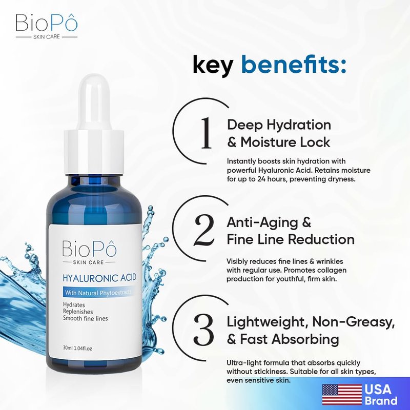 Hyaluronic Acid Serum 30 ml - Hydrating and Anti-Aging, Smooths Fine Lines, Replenishes Skin, Pure Hyaluronic Acid for Face & Skin - Suitable All Skin Types - Made in USA