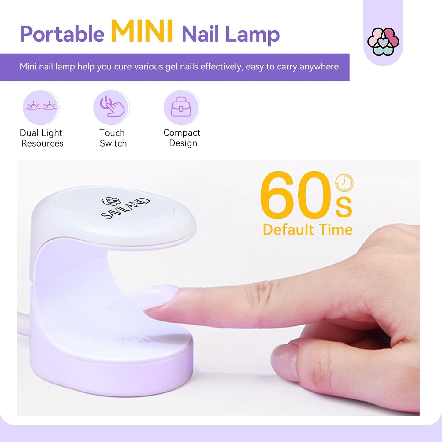 Saviland Mini Nail Lamp, Quick-Dry Gel Nail Lamp 16W, Portable U V Light for Easy and Fast Nail Extension, U V LED Curing Lamp for Manicure Starters DIY Nail Art