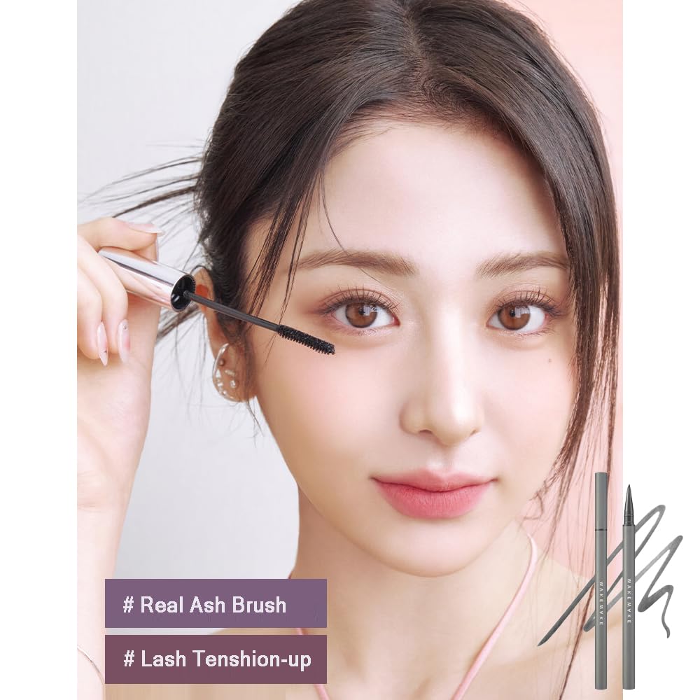 WAKEMAKE Real Ash Brush Eyeliner - Smudge-Proof Liquid Eyeliner, Ultra-Fine Tip, Waterproof 0.04 OZ (Pack of 2) | 02 Ash Brown