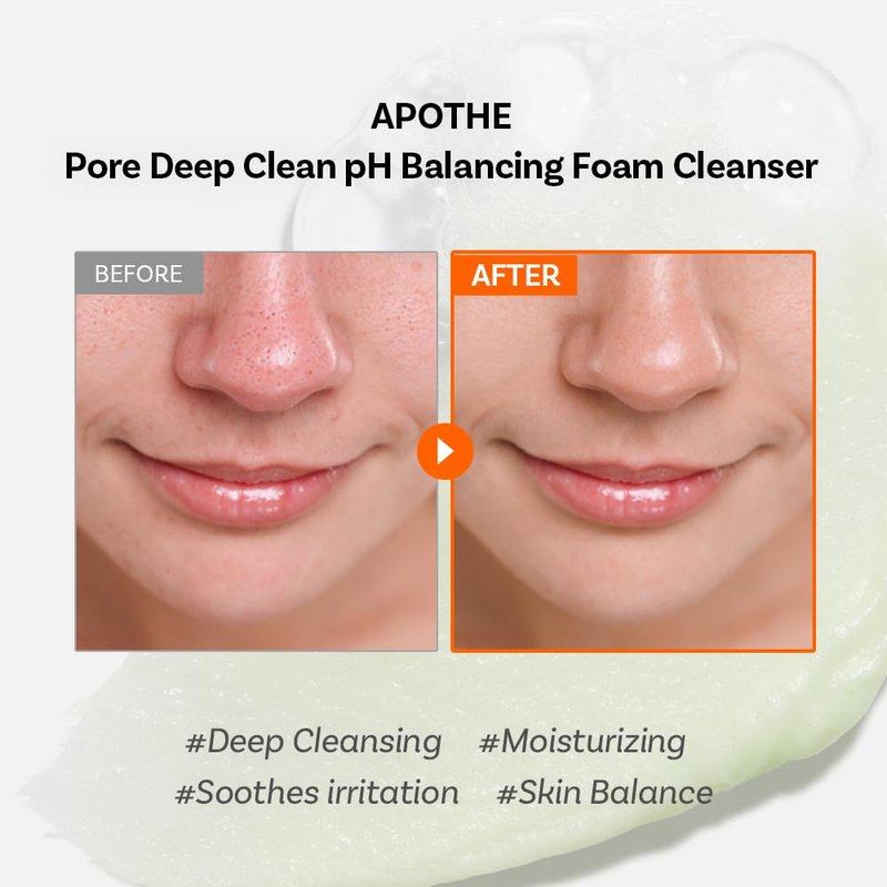 APOTHE Pore Deep Clean pH Balancing Foam Cleanser 4.05 fl oz (120ml) Deep Cleansing, Hydrating & Exfoliating with Olive Oil, Avocado, and Natural Microbubbles korea skincare