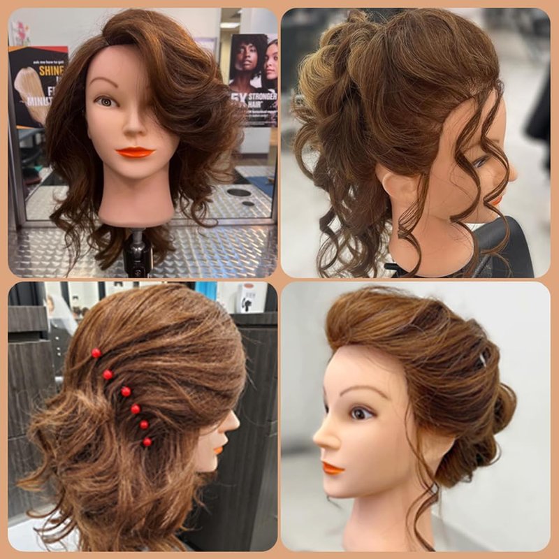Mannequin Head with 100% Human Hair, SZCY LLC 18" Dark Brown Real Hair Cosmetology Mannequin Head Hair Styling Hairdressing Practice Training Doll Heads with Clamp Holder
