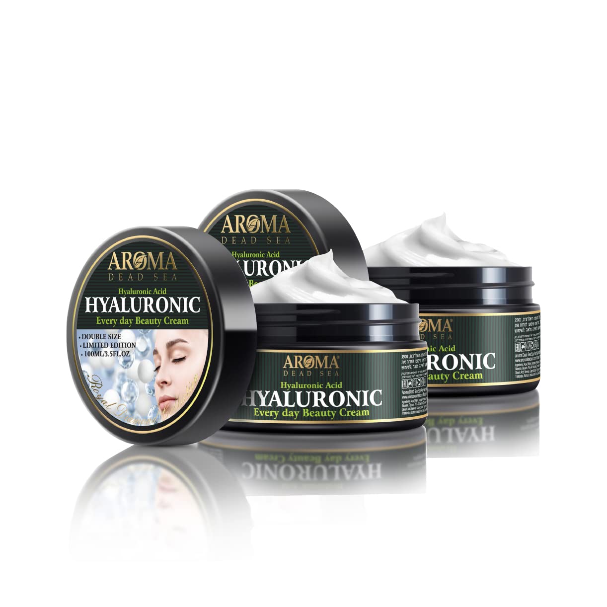 AROMA DEAD SEA Hyaluronic Acid Face Cream - Anti Aging Cream, Day & Night Facial Moisturizer for Face, Anti Wrinkle & Hydrating Face Moisturizer - 3.4 fl.oz (Hyaluronic Acid Face Cream Pack of 2)