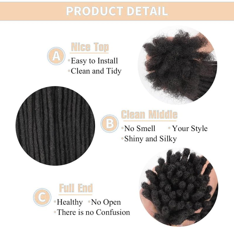 30 Strands Dread Extensions Human Hair, 0.6 cm Hand Made Locs Extensions Human Hair Natural Black Color for Women Men Kids Full Handmade Permanent Locs Can Be Dyed and Bleached 16 inches