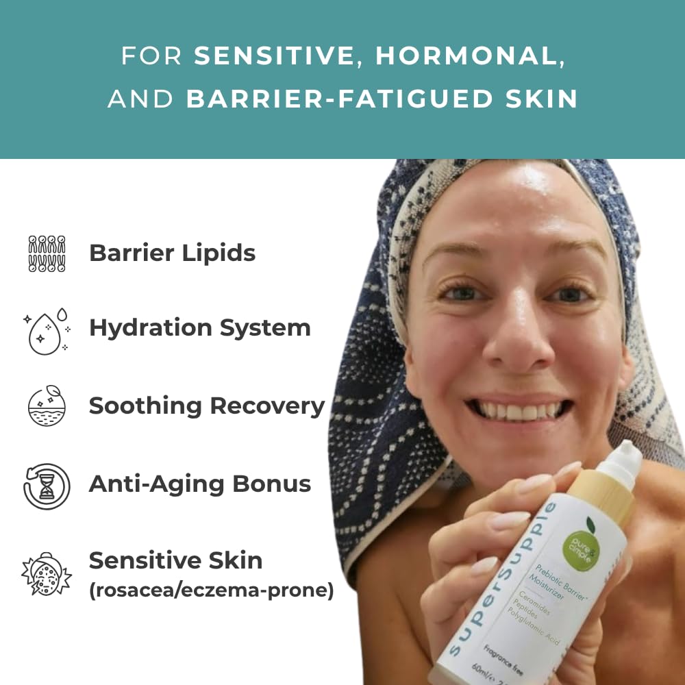 Pure & Cimple superSupple Barrier Repair Moisturizer – Organic Ceramide & Peptide Face Cream for Dry, Sensitive Skin – Triple Lipid Complex – Hydrating, Fragrance-Free Daily Facial moisturizer – 60ml