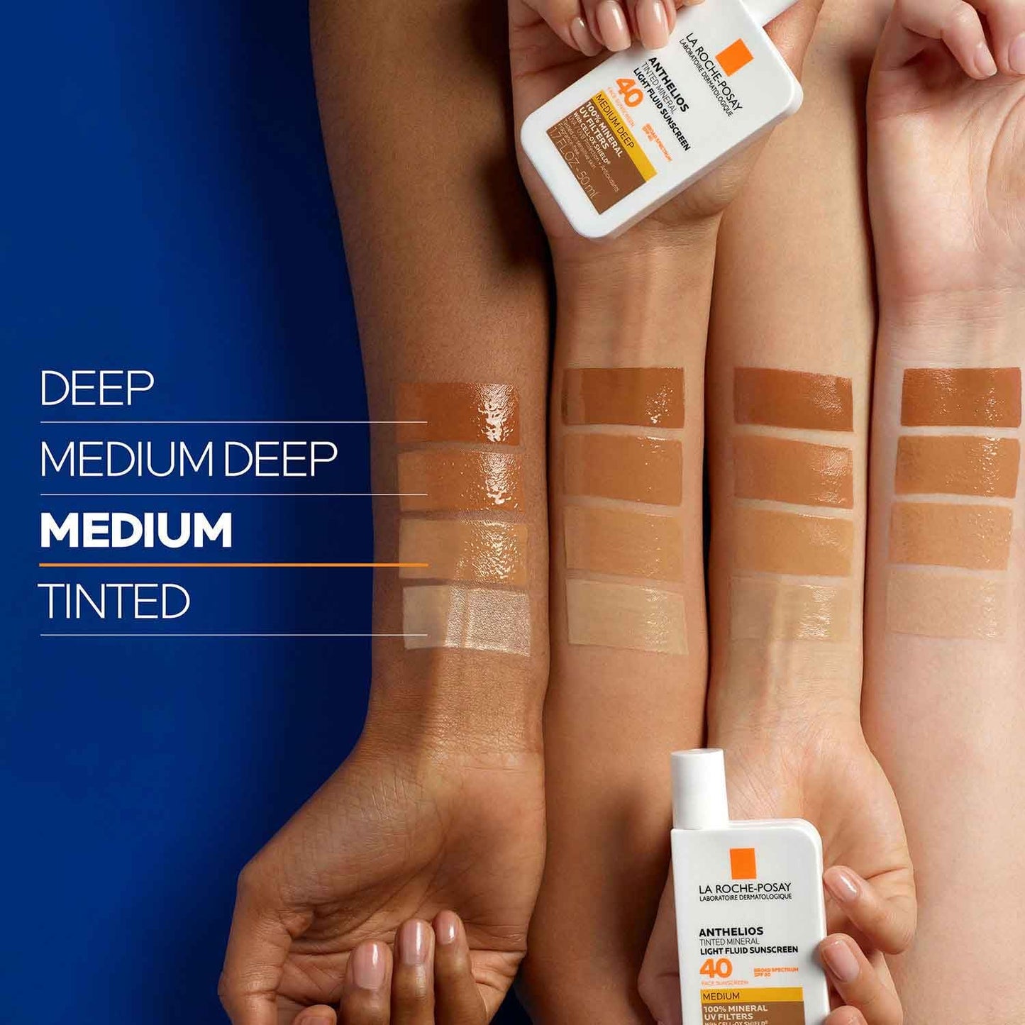 La Roche-Posay Anthelios Tinted Sunscreen SPF 40, Broad Spectrum SPF + Antioxidants, Titanium Dioxide & Zinc Oxide Sunscreen, 4 Flexible Shades With No White Cast, Oil Free & Oxybenzone Free
