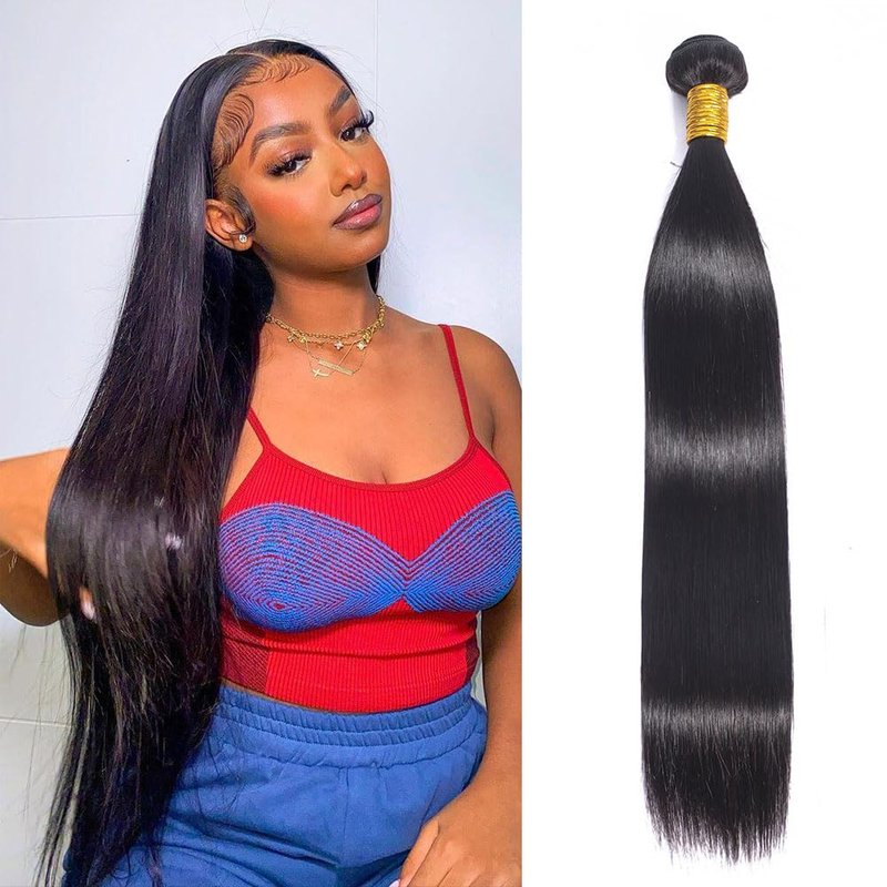 Veravicky Straight Human Hair Bundles - 100% Unprocessed Brazilian Virgin Hair, 20 Inch, Natural Black Color, Double Weft for Women