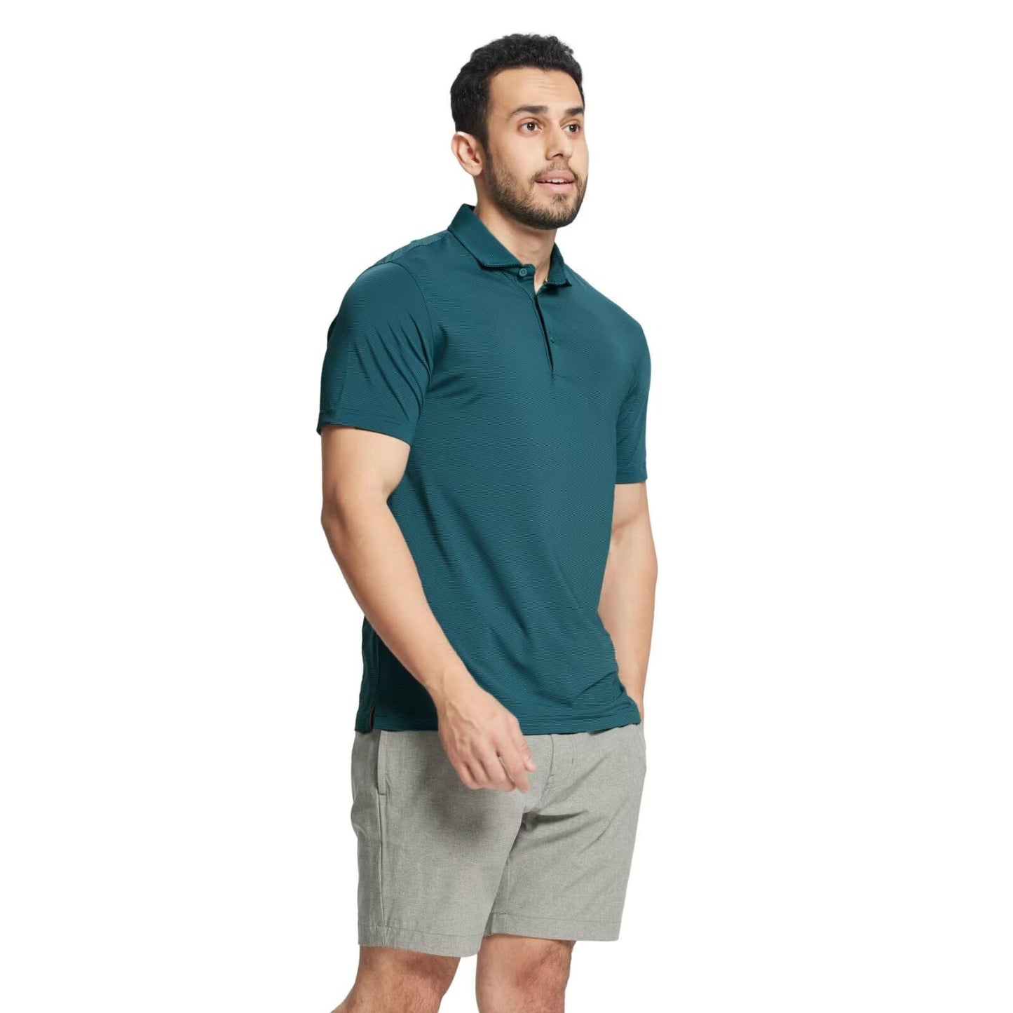 MICHEL ROUEN Golf Shirts for Men Short Sleeve Lightweight Quick Dry Pin Striped Casual Collared Polo Shirts