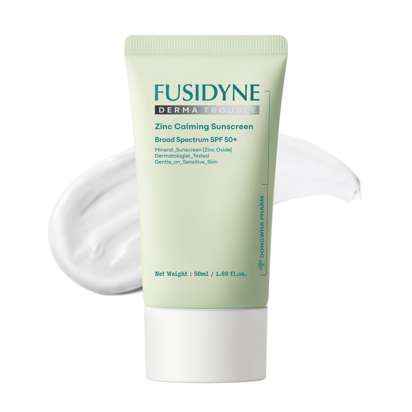 Fusidyne Derma Trouble Zinc Sunscreen SPF 50+ | No White Cast Lightweight Mineral Face Sunscreen for Sensitive & Acne-Prone Skin | Fragrance-Free Broad Spectrum Non-Comedogenic 50ml