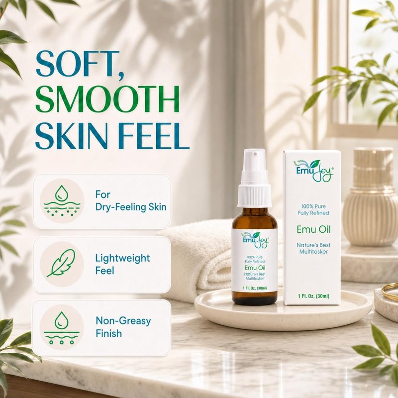 Emu Joy Emu Oil - Pure, Fully Refined Emu Oil for Skin & Body - Fast Absorbing, Non Greasy Conditioning Oil - Fragrance Free - Sensitive, Eczema & Psoriasis Prone Skin - 1 fl oz