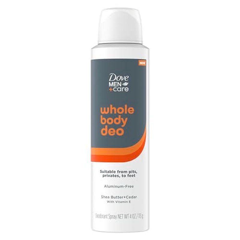 Dove Men+Care Whole Body Deo Aluminum-Free Deodorant Spray Shea Butter + Cedar Suitable from Pits, Privates, to Feet with Vitamin E 4 oz