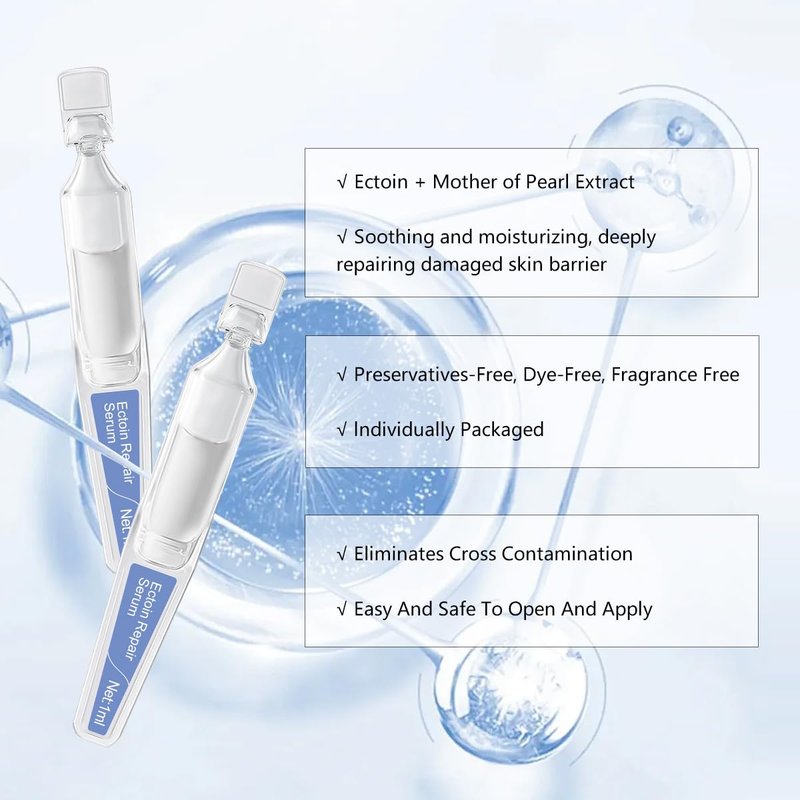BACHERI Ectoin Hydrating Repair Facial Serum Ampoule, Deep Moisture & Anti-Aging Serum with Beta-Glucan Glycerin Hyaluronic Acid For All Skin Redness Relief & Barrier Repair, 15PCS Single Use Ampoules