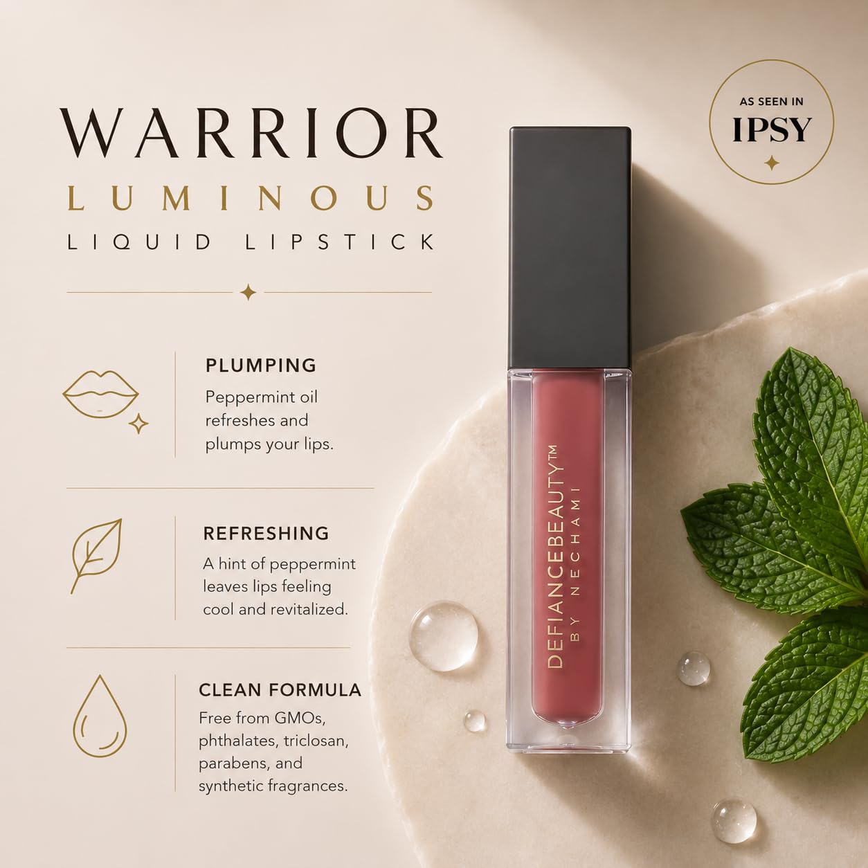 Defiance Beauty Luminous Liquid Lipstick Warrior Makeup Clear Lip Gloss Long Lasting Shades Neutral Pink undertone Color & High Comfort Lipstick for Longwear