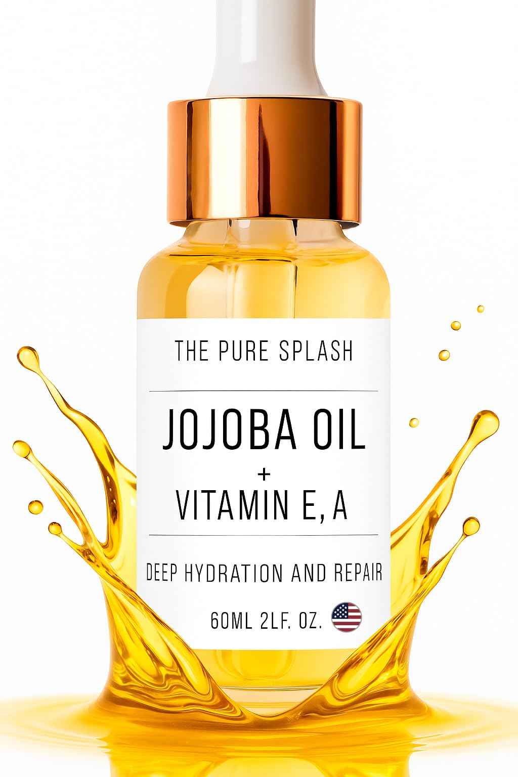 THE PURE SPLASH Jojoba Oil with Vitamins A and E – Deep Hydration & Repair | Lightweight, Non-Greasy Face and Body Oil | Antioxidant-Rich Skincare for Soft, Radiant Skin | 60ml