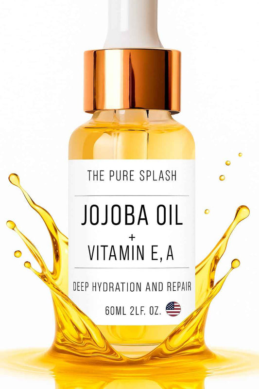 THE PURE SPLASH Jojoba Oil with Vitamins A and E – Deep Hydration & Repair | Lightweight, Non-Greasy Face and Body Oil | Antioxidant-Rich Skincare for Soft, Radiant Skin | 60ml