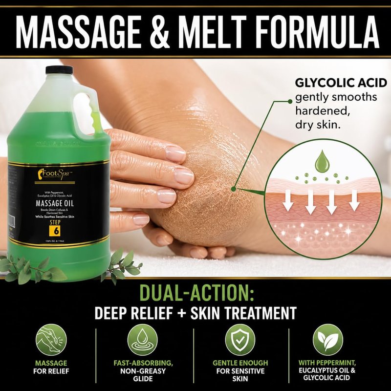 Foot SPA Eucalyptus Massage Oil for Professional & Home Use | Massage & Melt Formula Delivers Fast-Absorbing, Residue-Free Glide for Deep Relief and Revitalized Skin | 128 Oz