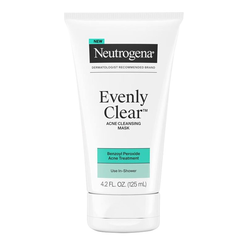 Neutrogena Evenly Clear Acne Cleansing Face Mask - 3.5% Benzoyl Peroxide & Bentonite Clay | 4.2 fl. oz for Clearer Skin