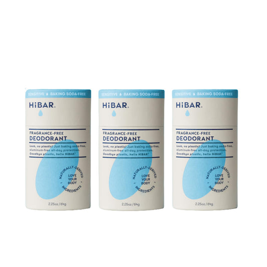 HiBAR Sensitive Deodorant 3-Pack - Unscented Natural Deodorant for Sensitive Skin - Aluminum-Free, Baking Soda-Free, Cruelty-Free, Travel-Friendly Size with Easy Push-Up Applicator