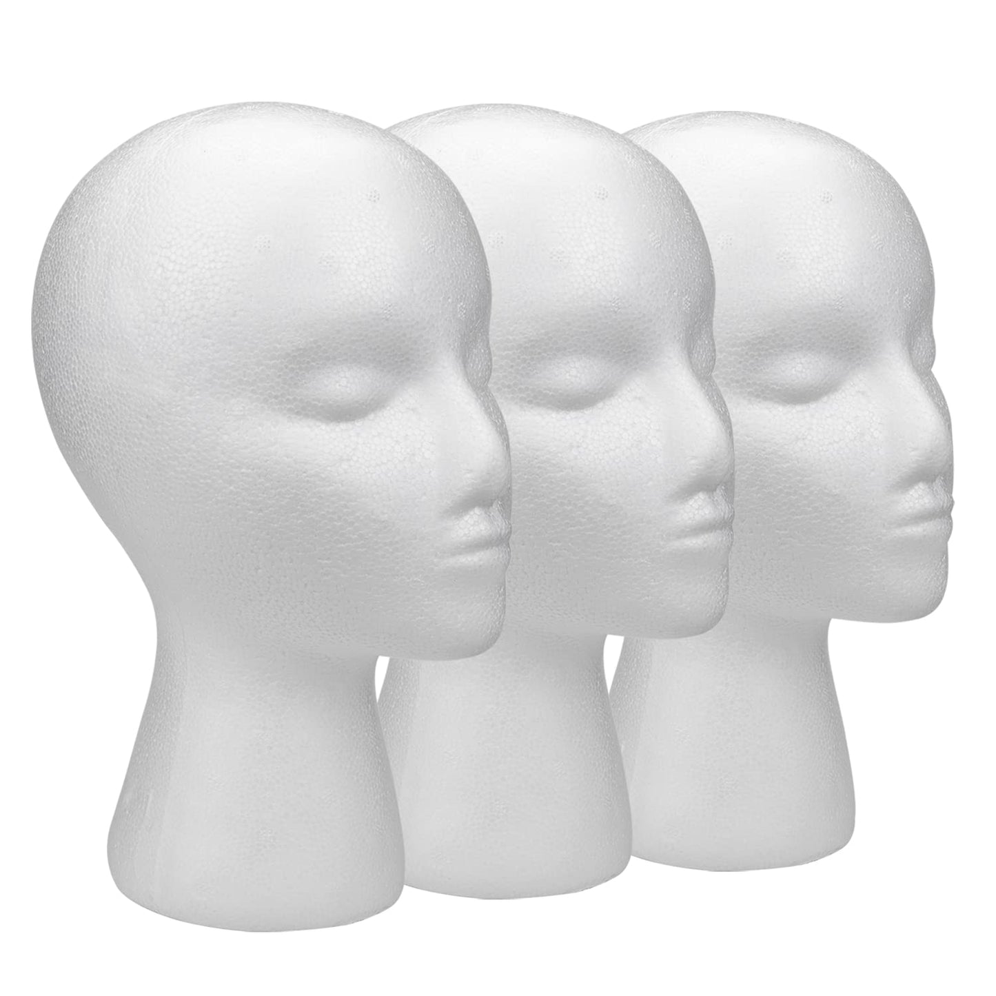 Foraineam 3 Pack 11 Inch Foam Wig Heads Female Mannequin Display Stand Holder Manikin Cosmetics Model Head for Wigs, Glasses, Hats, Hairpieces