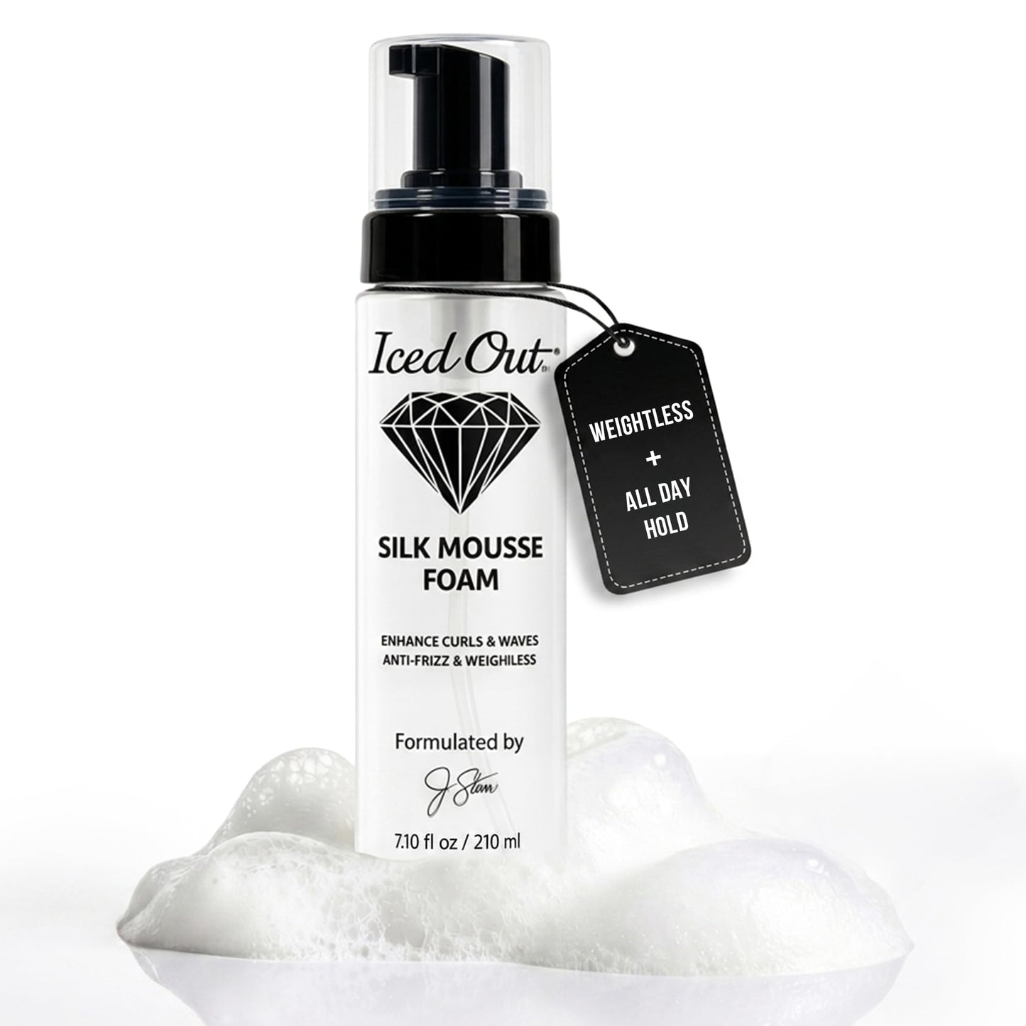 Iced Out Silk Mousse Foam | Volumizing & Curl Enhancing Hair Mousse for Men & Women – Frizz Control, Adds Shine, Long-Lasting Shape & Hold | 7.10 fl oz