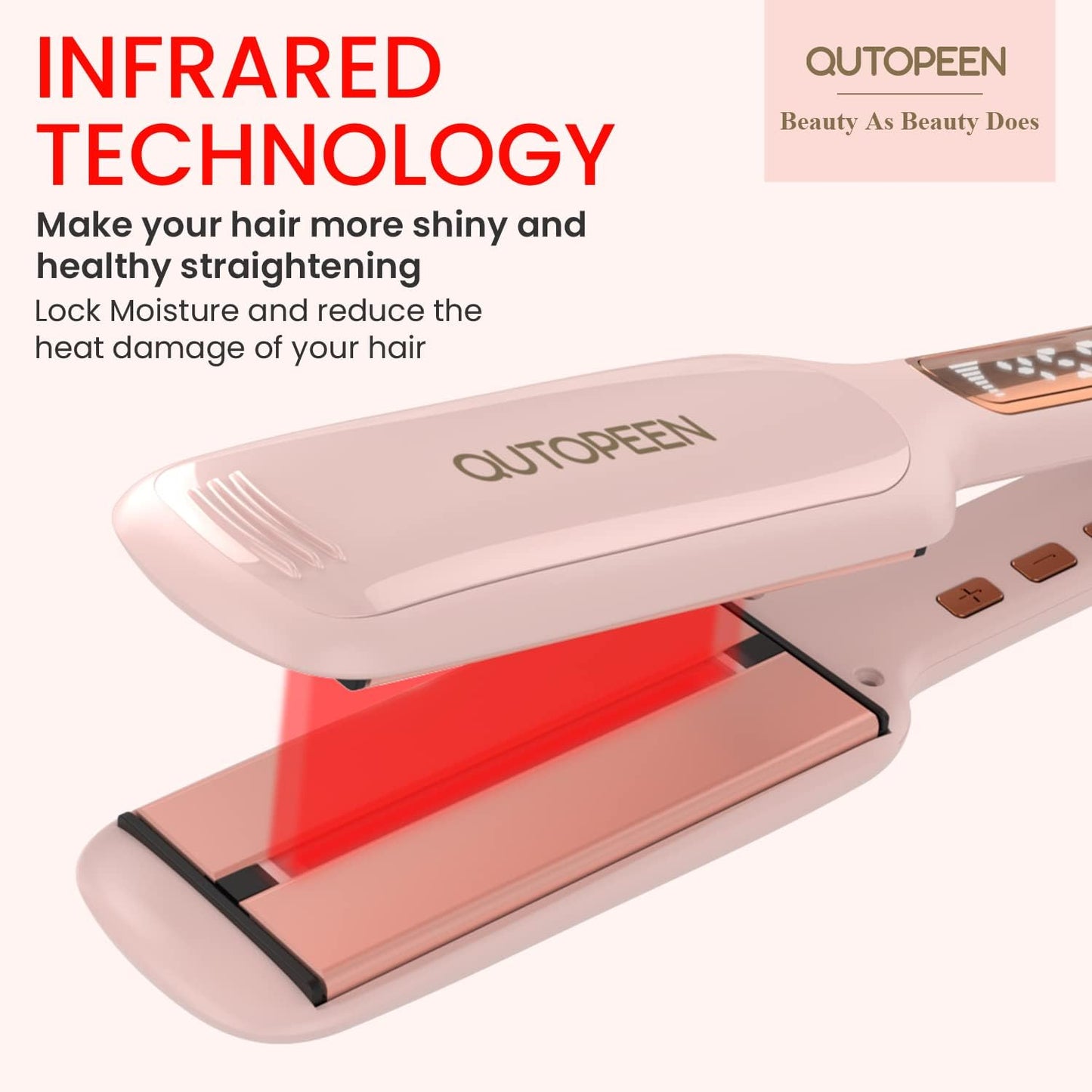 Professional Ceramic Tourmaline Hair Straightener - 2 Inch Infrared Flat Iron with Big Temp Display (140F-450F)