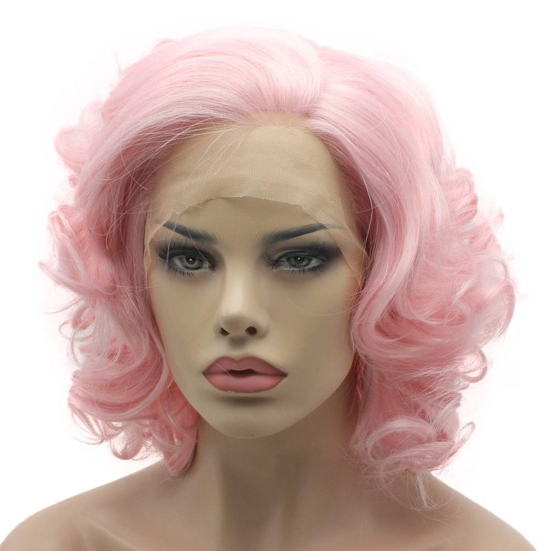 Pink Lace Front Wig | 10-Inch Heat-Friendly Synthetic Hair, Heavy Density, Realistic Look
