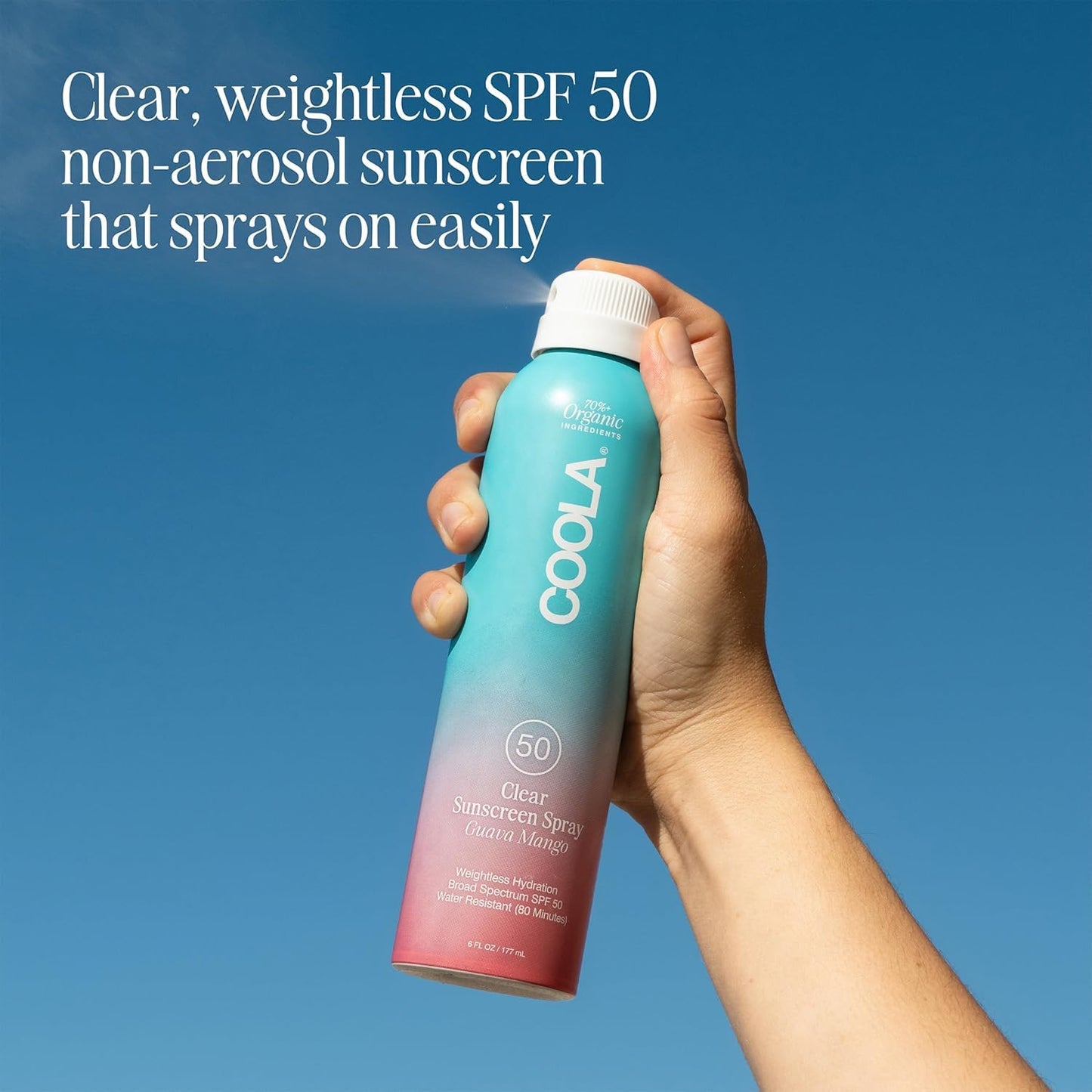 COOLA Organic Sunscreen SPF 50 Sunblock Spray, Dermatologist Tested Skin Care For Daily Protection, Vegan And Gluten Free, Guava Mango, 6 Fl Oz