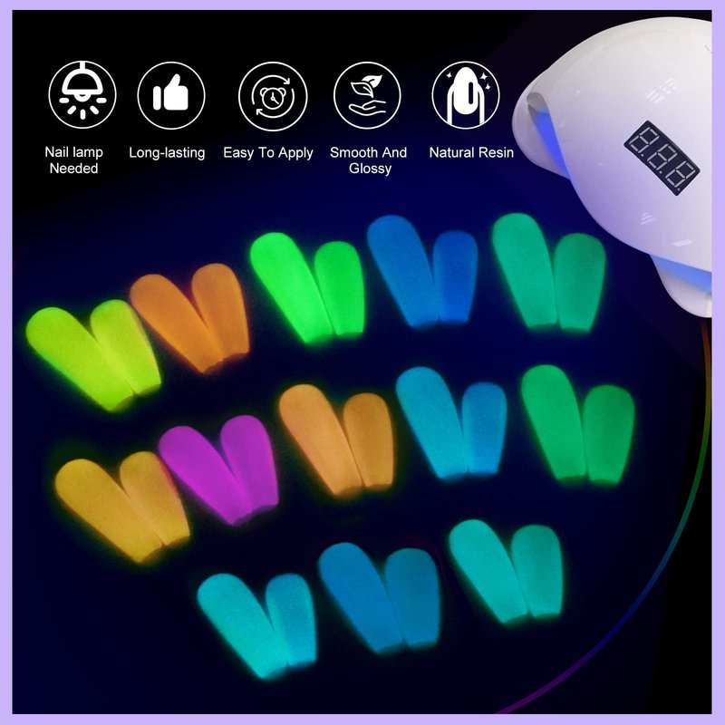 SAVILAND Glows in The Dark Nail Polish Set 24 Holiday Brighrly Colors Luminous Quicking-drying U V Neon Gel Nail Polish Set Reflective Glow Effect Full Coverage Easy to Use Gel Polish Holiday Gifts