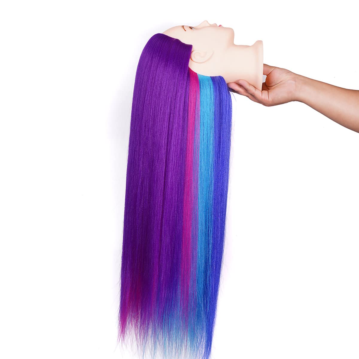 Training Head 26"-28'' Mannequin Head Hair Styling Manikin Cosmetology Doll Head Synthetic Fiber Hair Hairdressing Training Model Free Clamp Exquisite Gifts (Purple Four Colors)