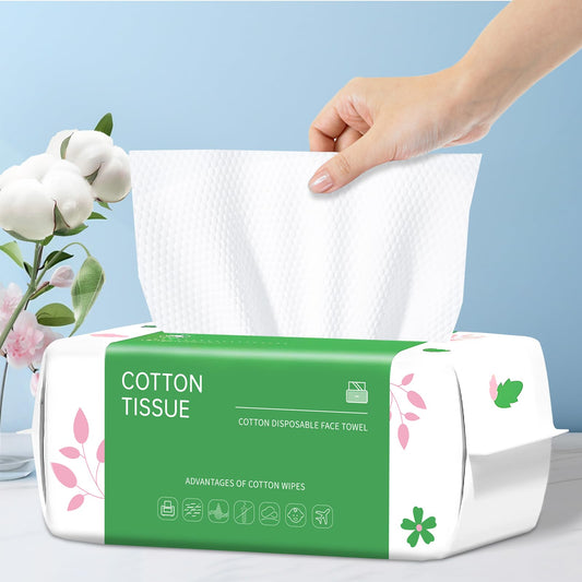 Disposable Face Towel, 400 Count Biodegradable Face Towels, for Washing Soft Cotton Dry Wipes Facial Cloths Towelettes for Washing and Drying, Facial Tissue for Cleansing