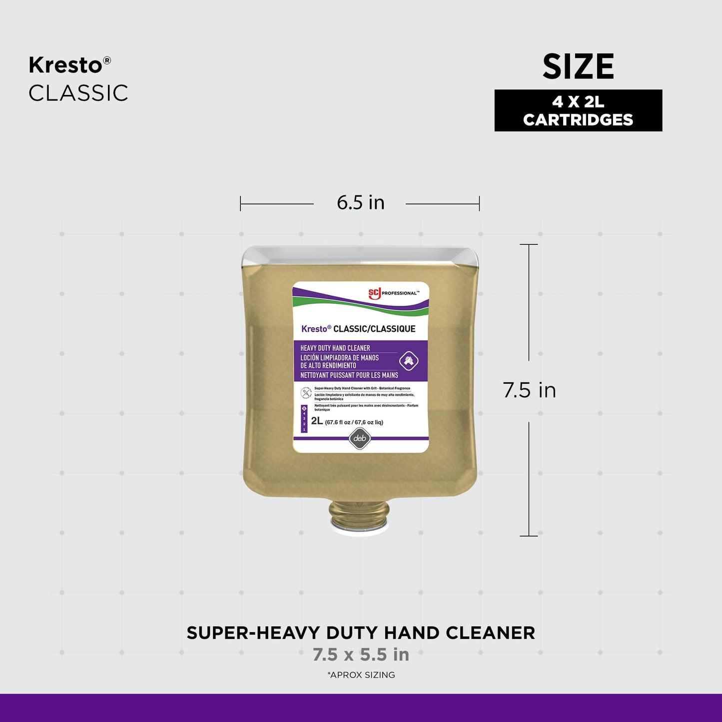 SC Johnson Professional Kresto Classic Industrial Super Heavy Duty Hand Cleaner with Grit, Hand Cleaner and Degreaser, 2 Liters, 4 Count, for Professional Use Only