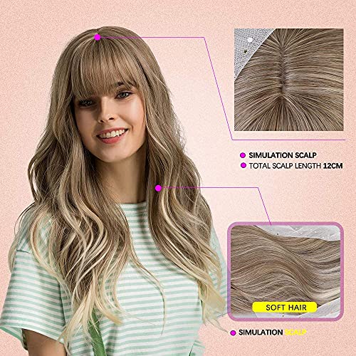 Esmee 24" Women Synthetic Wigs Long Wavy Blond with Fluffy Air Bangs Light