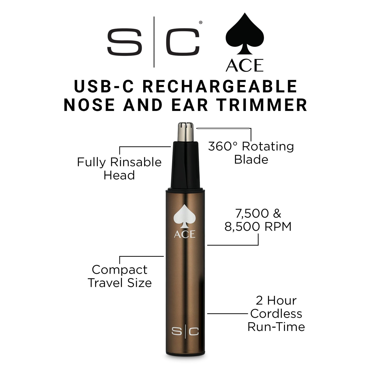 StyleCraft Ace Electric Ear/Nose Trimmer with Protective Cap for Men
