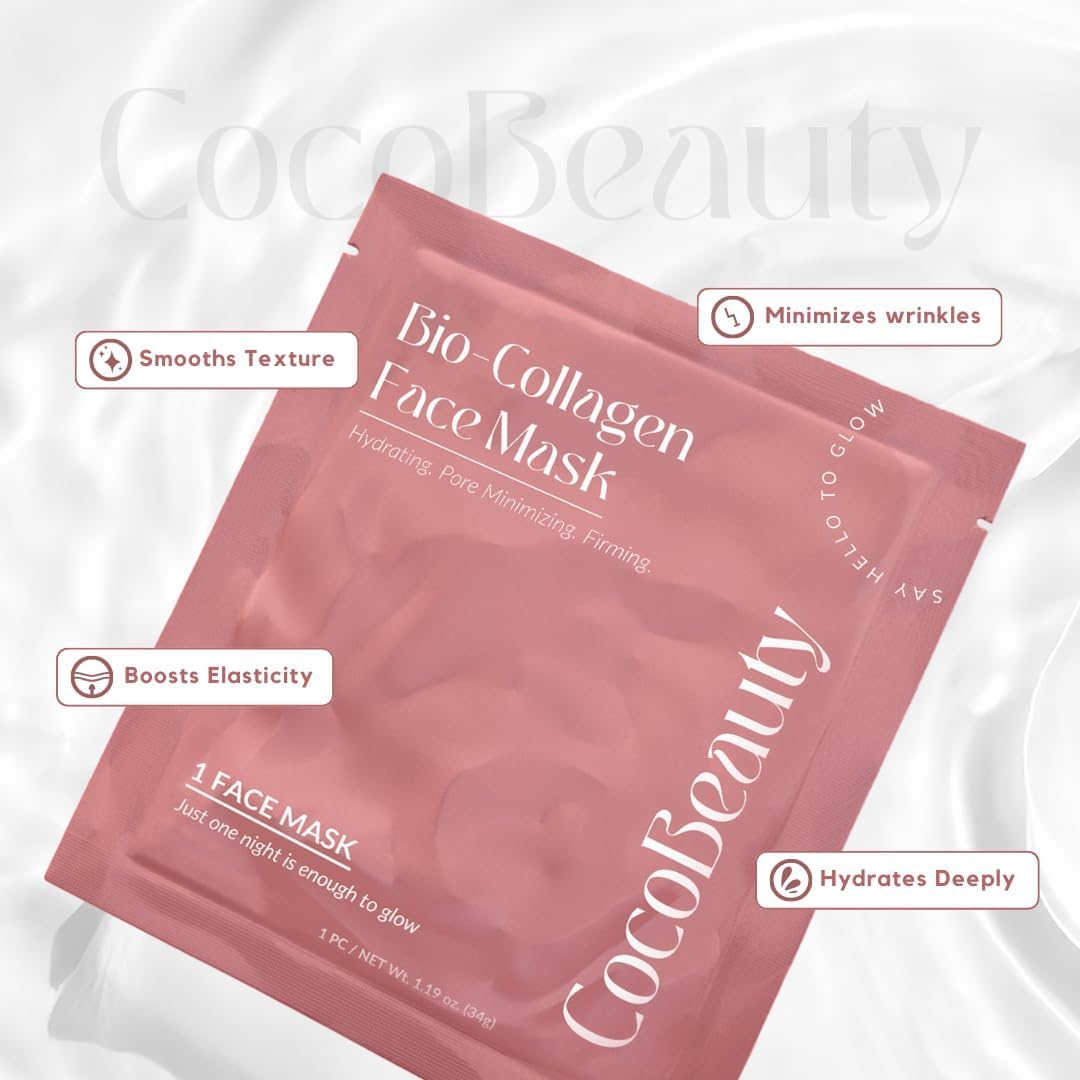 Collagen Sheet Mask - Hydrating Korean Face Mask for Fine Lines & Anti-Aging | Deep Moisture, Radiant Skin Boost (16 Pack)